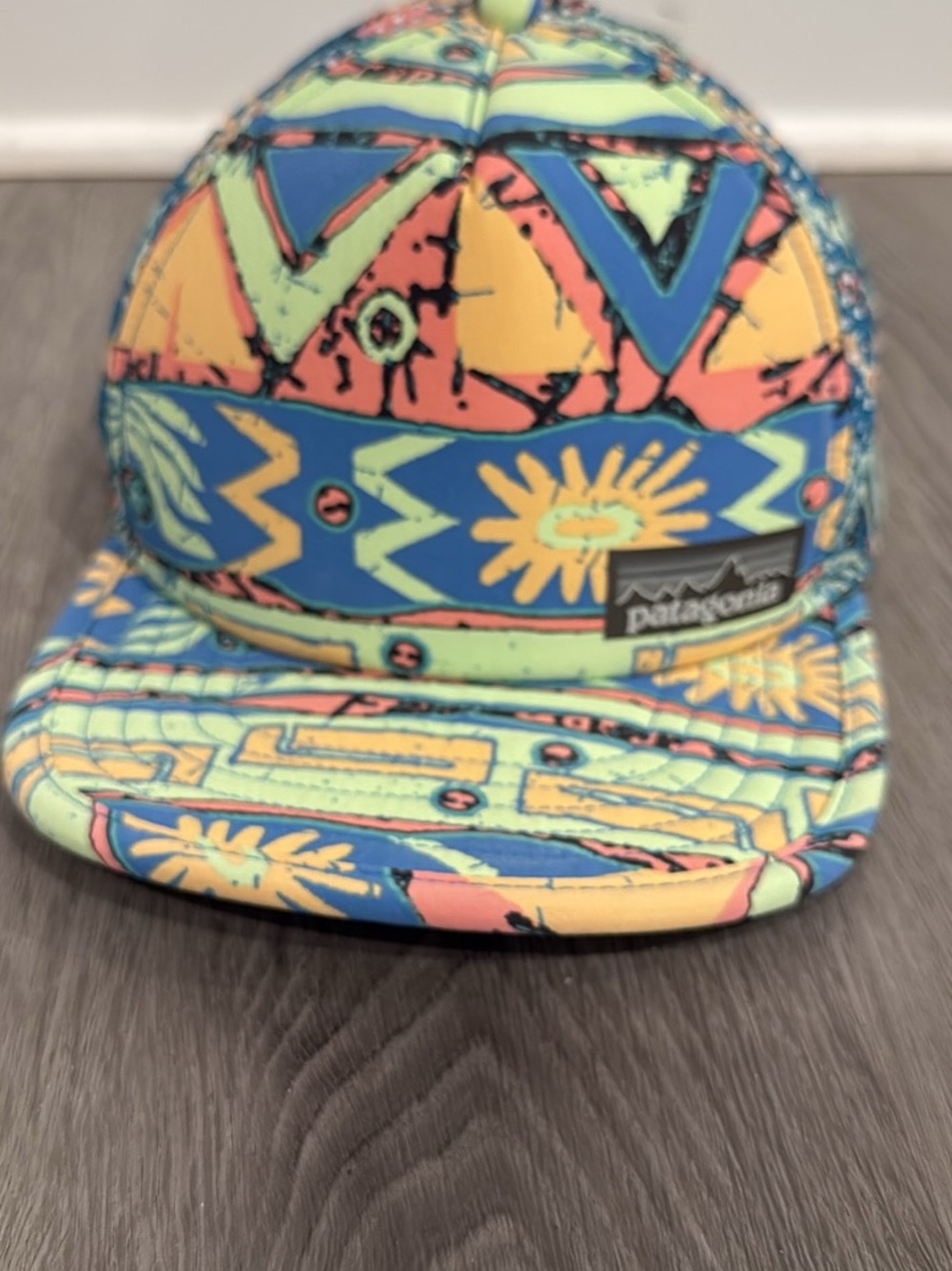 Patagonia Neon Tribal Print Snapback Hat - Blue, Yellow, Coral, Lime